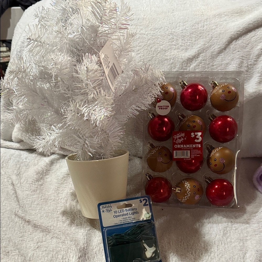 White Holiday Tree with Red and Gold Ornaments